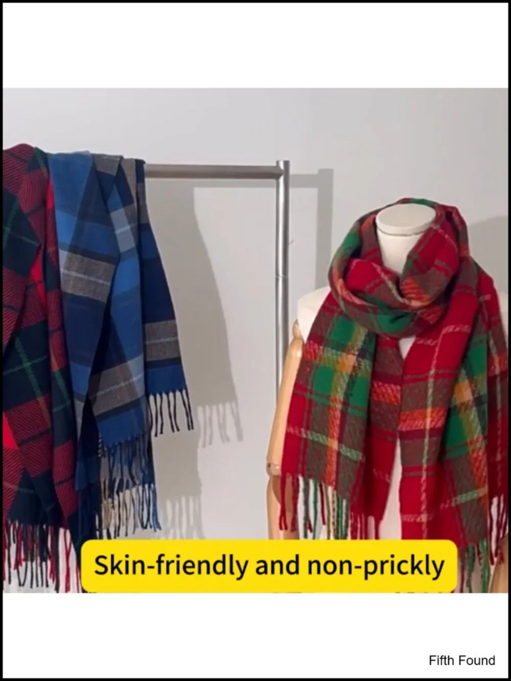 Plaid Tassel Scarf Polyester Shawl Wrap Lightweight Women